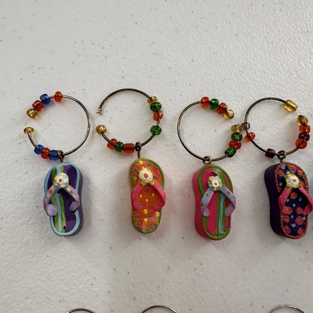 Wine Glass Charms Set 10 Beach Flip Flops Sea Bee Starfish‎ Drink Identifiers